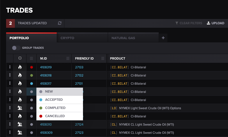 Screenshot of Molecule ETRM/CTRM custom workflow statuses 