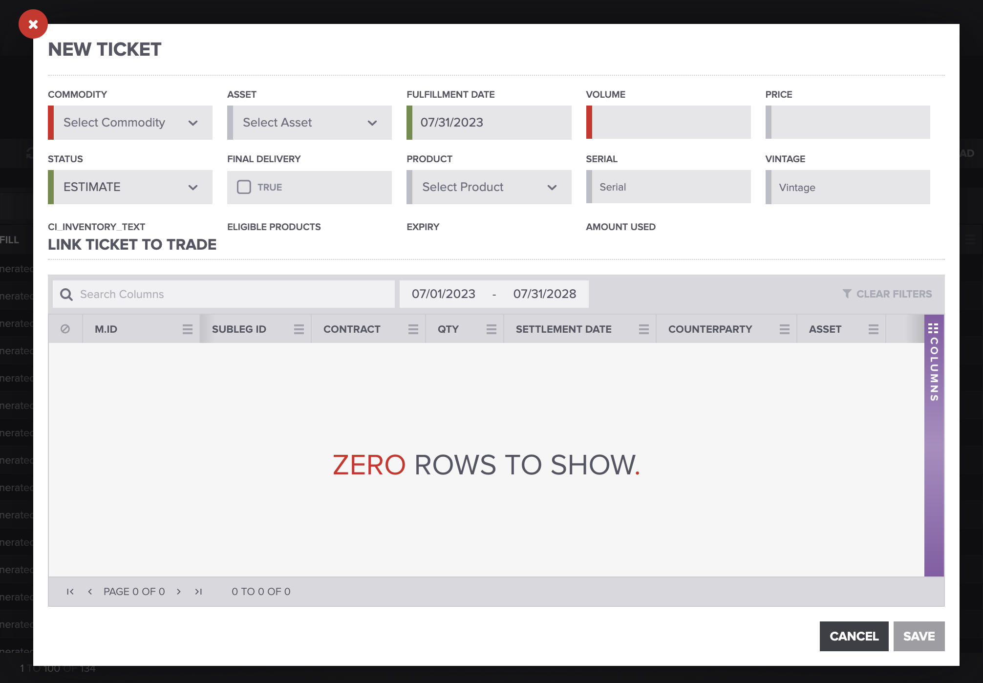 How to create an inventory ticket in Molecule's ETRM system for physical commodity management.