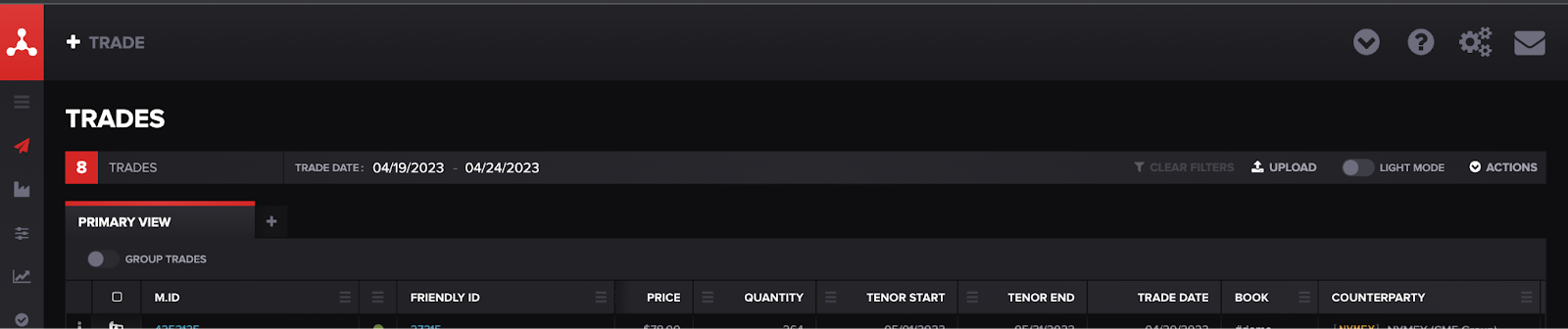 Molecule ETRM/CTRM main Trades screen