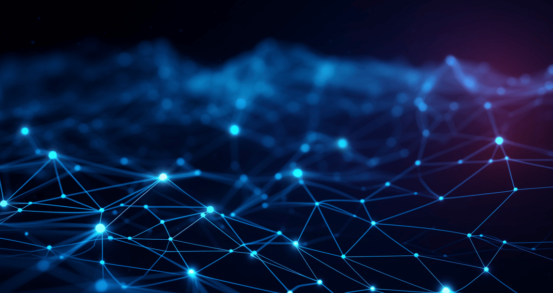 Glowing interconnected nodes on a dark background
