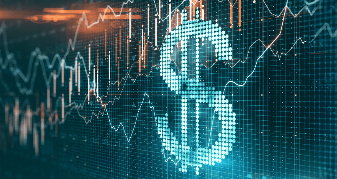 Stock ticker with a dollar symbol overlay