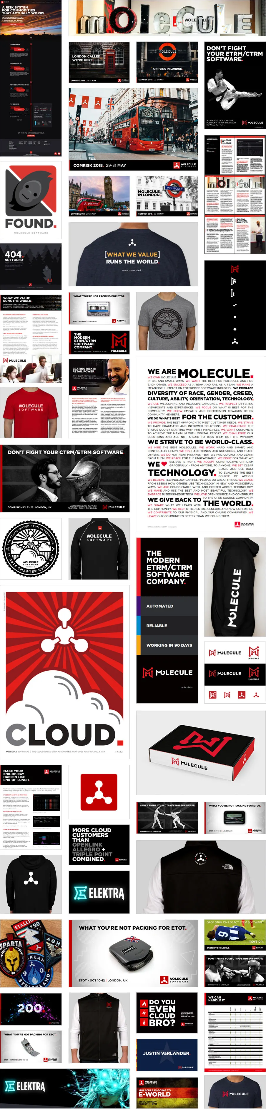 Complilation of graphics, images, t-shirts, and web designs branded by Molecule